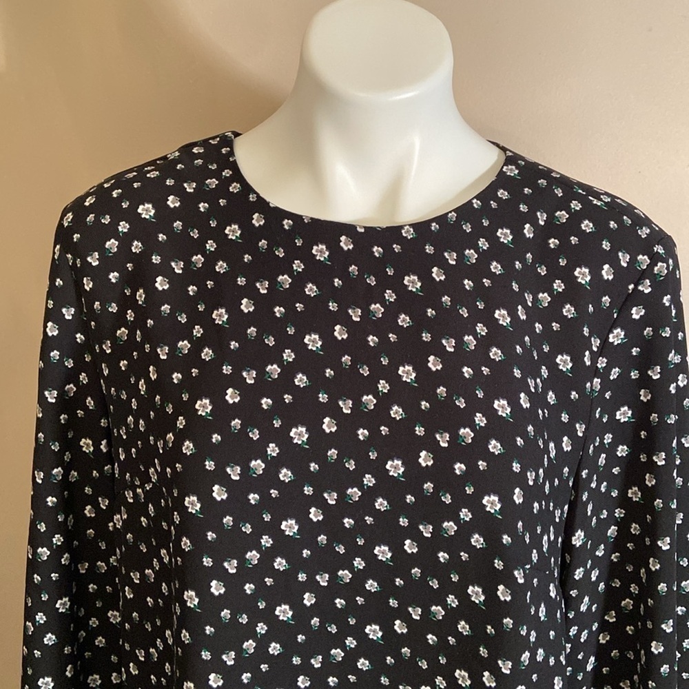 H&M Black Floral Long Sleeve Scoop Neck Shift Dress Size 14 - Picture 4 of 9